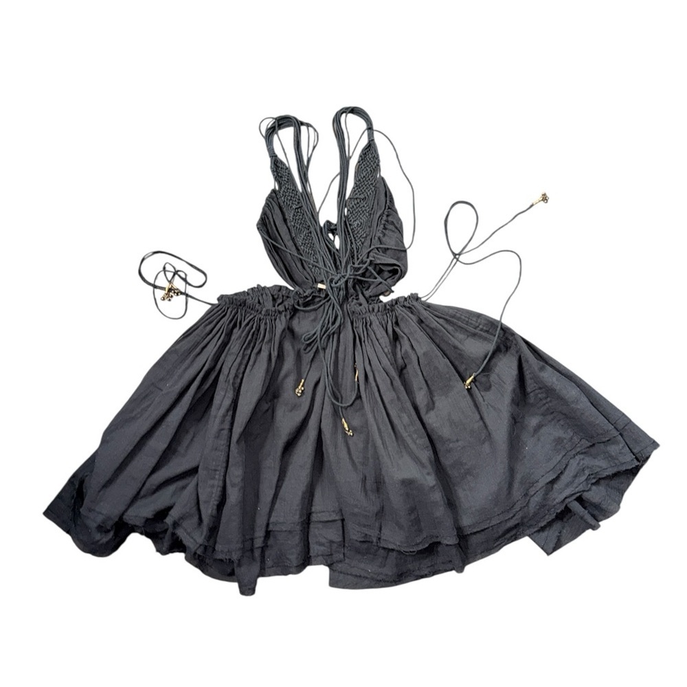 Free People Macrame Halter Black Mini Dress M - Picture 4 of 8
